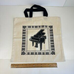 Vtg Vitronic Promotional Group Piano Keyboard Fabric‎ Tote Bag Tan Khaki Black
